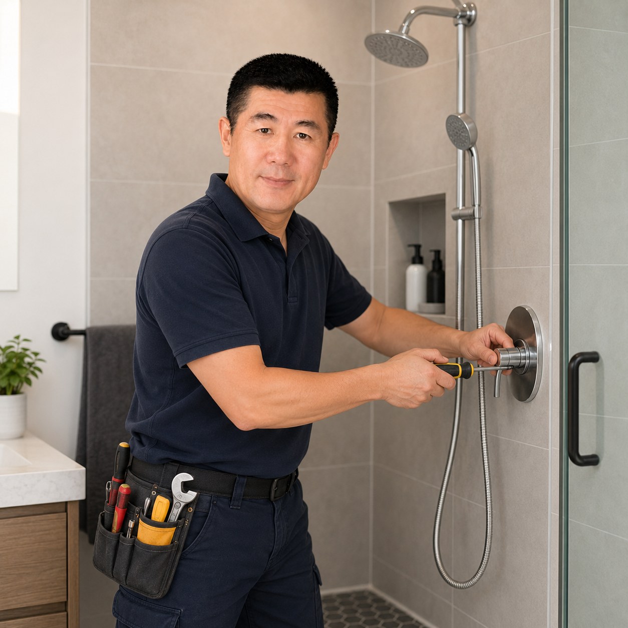 BACKBONE Home Safety contractor working on a bathroom shower upgrade